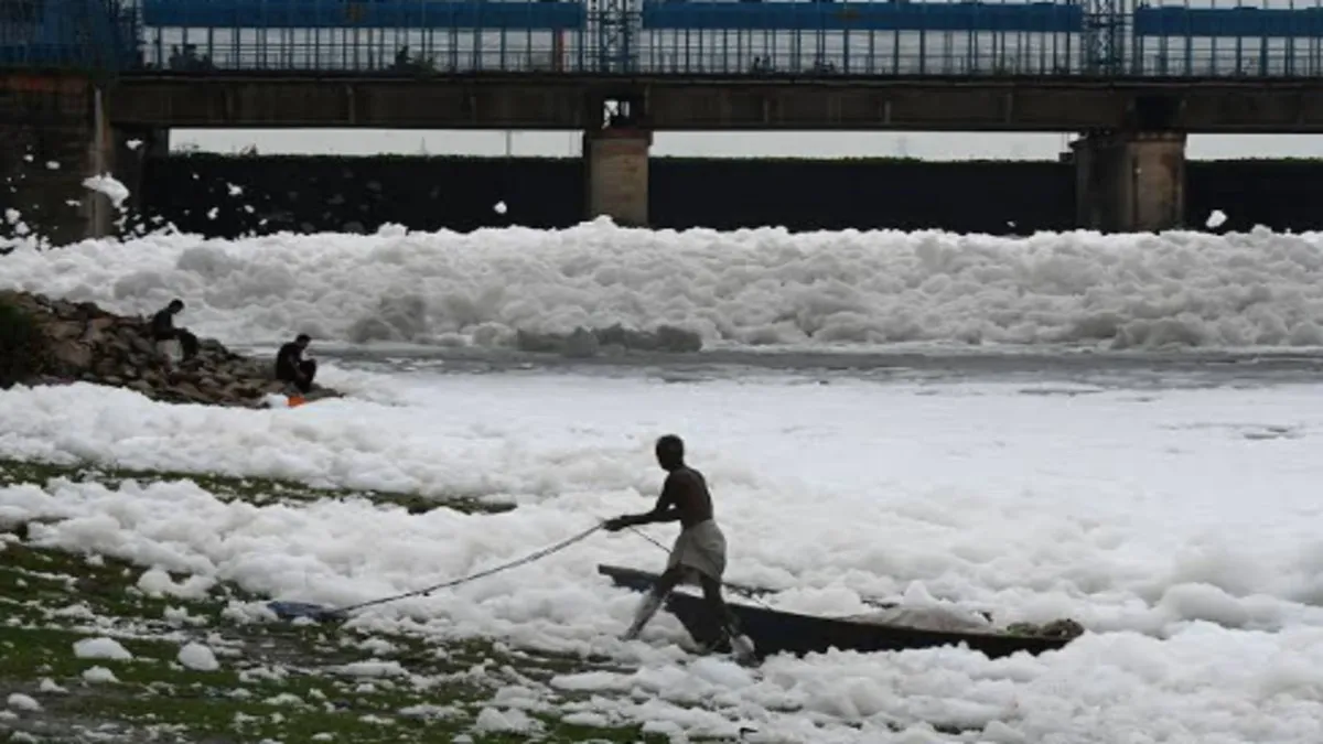 Delhi-NCR’s air quality slips into ‘unhealthy’ category; toxic white foam resurfaces in Yamuna